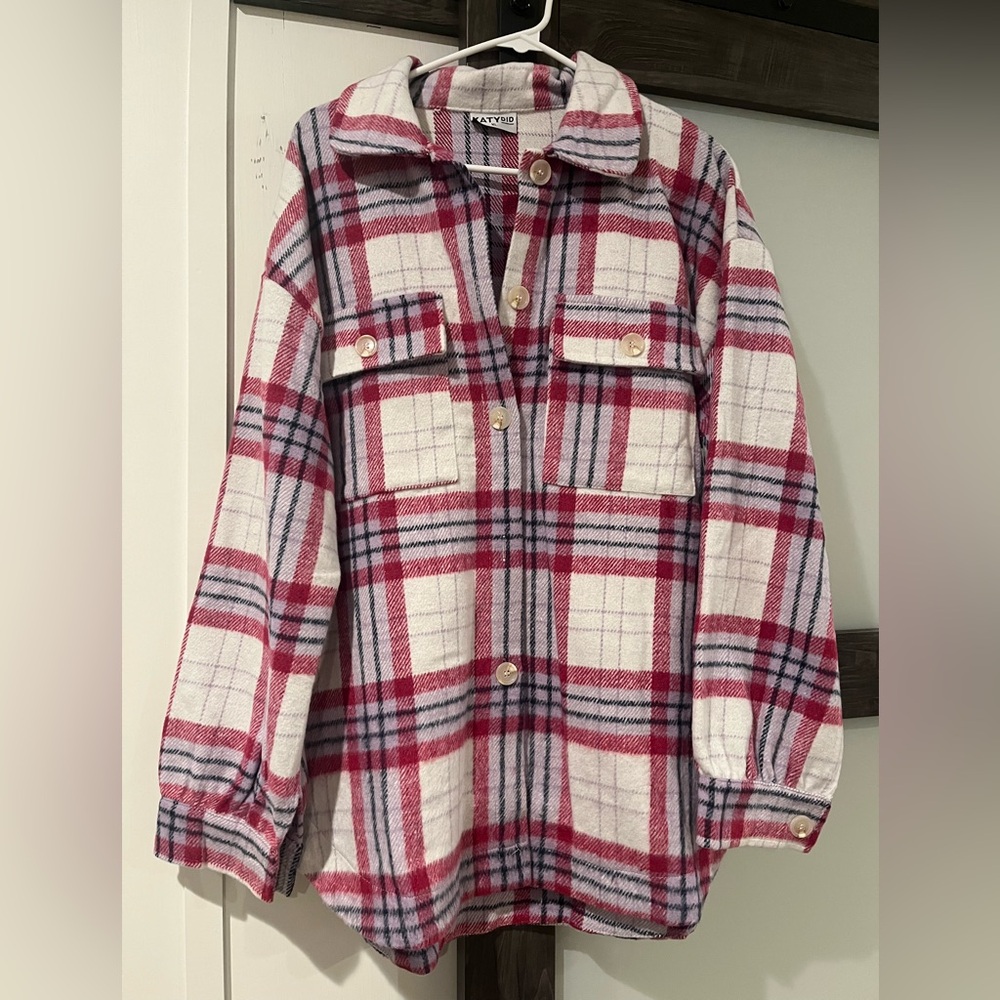 Katydid Plaid Pink & Purple Shacket.